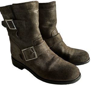 🔥 EUC AUTH.Jimmy Choo Suede Ankle Moto Boots.BOX INCLUDED